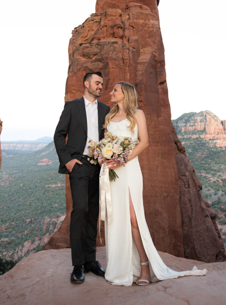 Bohemian bridal bouquet featuring desert-inspired flowers for a Sedona elopement.