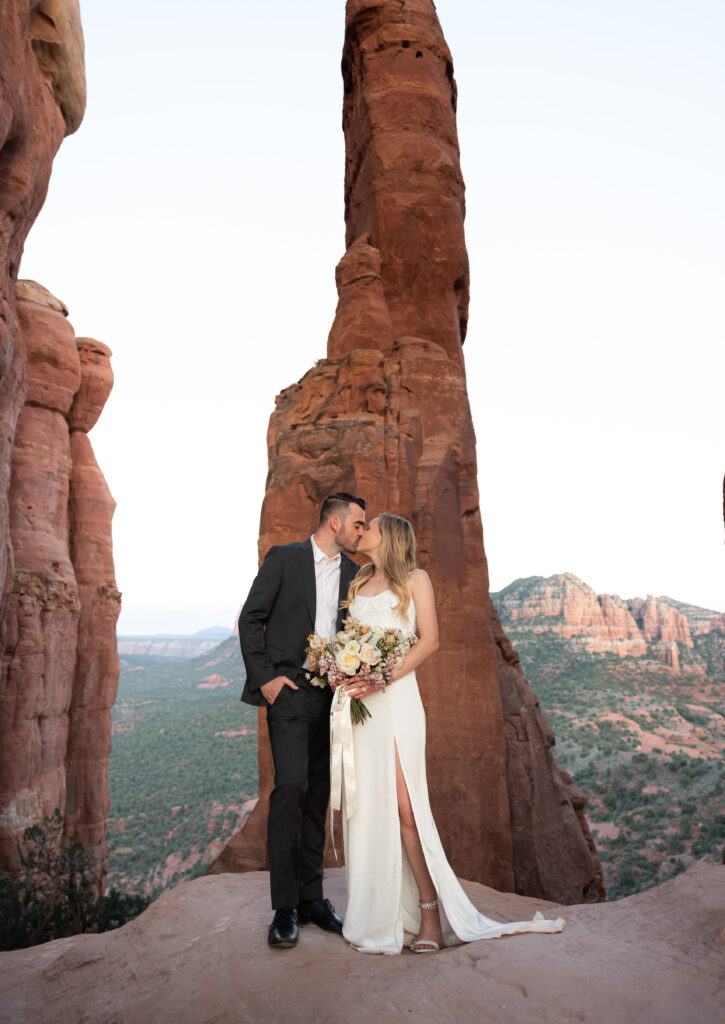 Bohemian bridal bouquet featuring desert-inspired flowers for a Sedona elopement.