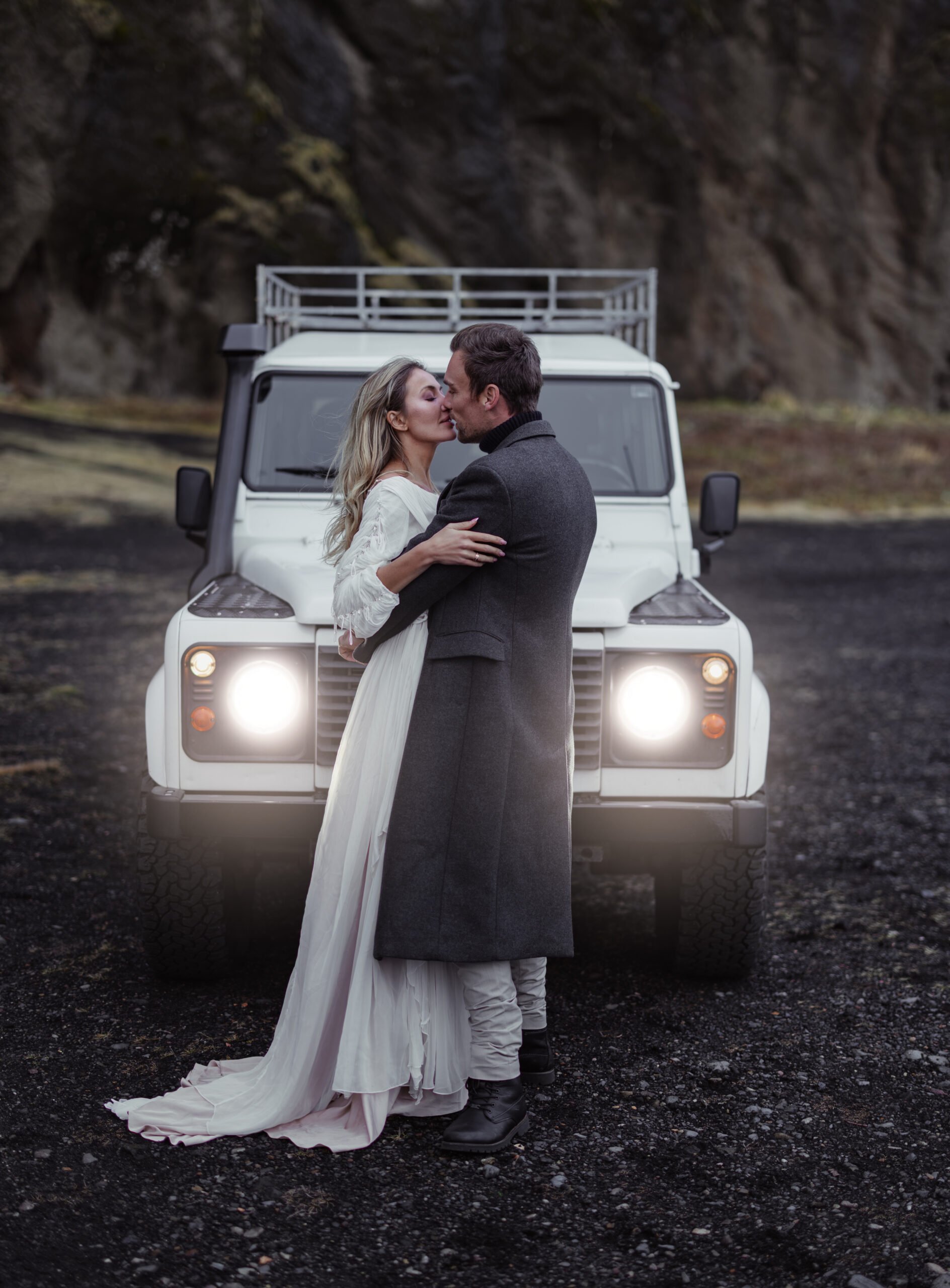 Iceland elopement couple exploring the landscape during their wedding adventure